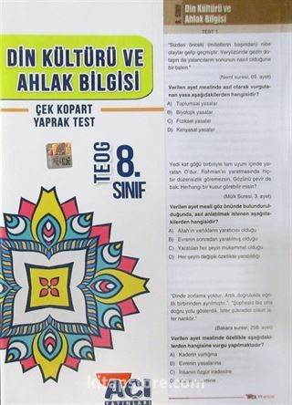 8. Sınıf TEOG Din Kültürü ve Ahlak Bilgisi Çek Kopart Yaprak Test