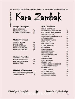 Kara Zambak Edebiyat Dergisi Yıl:3 Sayı:5 Bahar 2018