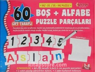 60 Çift Taraflı Boş+Alfabe Puzzle Parçaları (Yaz-Sil / Sil-Yaz)