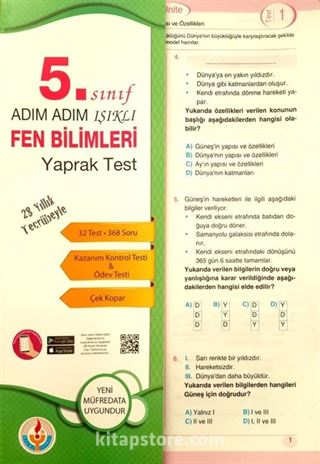 5. Sınıf Adım Adım Işıklı Fen Bilimleri Yaprak Test