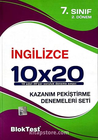 7. Sınıf 2.Dönem İngilizce 10x20 Kazanım Pekiştirme Denemeleri Seti