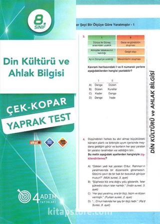 8. Sınıf Din Kültürü ve Ahlak Bilgisi Çek-Kopar Yaprak Test