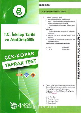 8. Sınıf T. C. İnkilap Tarihi ve Atatürkçülük Çek-Kopar Yaprak Test