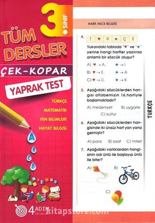 3. Sınıf Tüm Dersler Çek-Kopar Yaprak Test