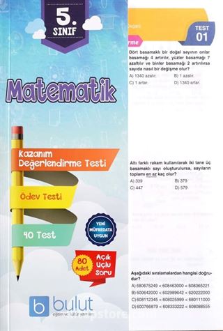 5. Sınıf Matematik Kazanım Değerlendirme Testi