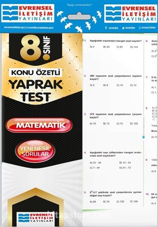 8. Sınıf Matematik Konu Özetli Yaprak Test