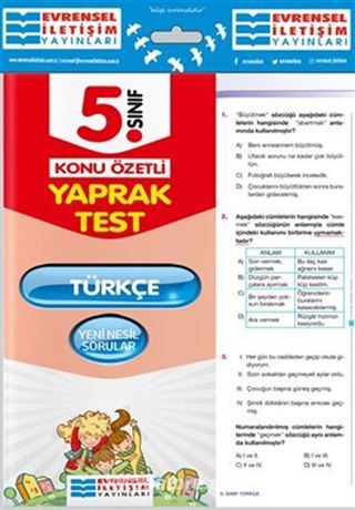 5. Sınıf Türkçe Konu Özetli Yaprak Test