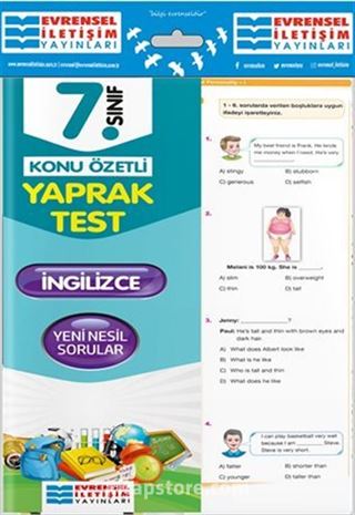 7. Sınıf İngilizce Konu Özetli Yaprak Test