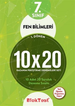 7. Sınıf Bloktest 1. Dönem Fen Bilimleri 10x20 Kazanım Pekiştirme Denemeleri Seti