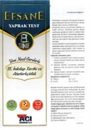 8. Sınıf İnkılap Tarihi ve Atatürkçülük Çek Kopart Yaprak Test