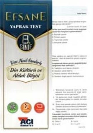 8. Sınıf Din Kültürü ve Ahlak Bilgisi Çek Kopar Yaprak Test