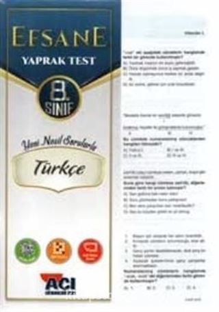 8. Sınıf Tükçe Çek Kopar Yaprak Test