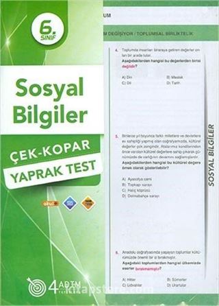 6. Sınıf Sosyal Bilgiler Yaprak Test