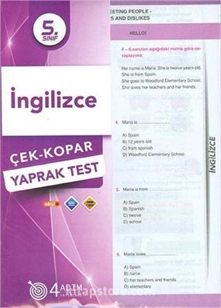 5. Sınıf İngilizce Yaprak Test