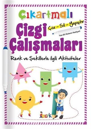 Çıkartmalı Çizgi Çalışmaları Çiz-Sil-Yapıştır Renkler ve Şekillerle İlgili Aktiviteler (Yaz-Sil Kalemi Hediyeli)