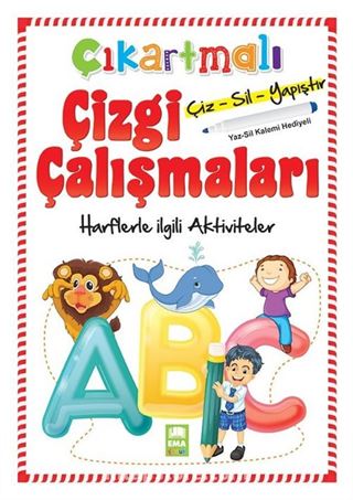 Çıkartmalı Çizgi Çalışmaları Çiz-Sil-Yapıştır Harflerle İlgili Aktiviteler (Yaz-Sil Kalemi Hediyeli)