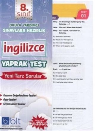 8. Sınıf İngilizce Yaprak Test