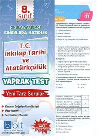 8.Sınıf T.C. İnkılap Tarihi ve Atatürkçülük Yaprak Test