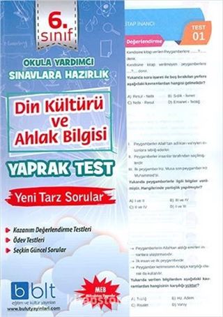 6.Sınıf Din Kültürü ve Ahlak Bilgisi Yaprak Test