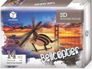 Bell Helikopter 3 Boyutlu Yapboz Ahşap (14 Parça)