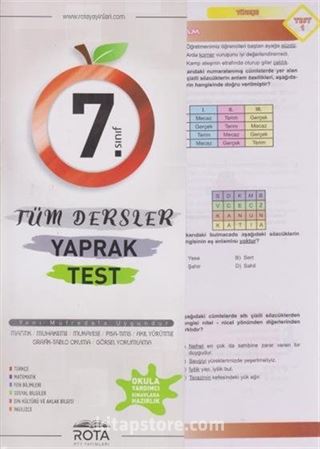 7. Sınıf Tüm Dersler Yaprak Test