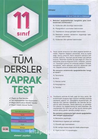 11. Sınıf Tüm Dersler Yaprak Test