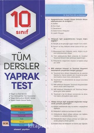 10. Sınıf Tüm Dersler Yaprak Test