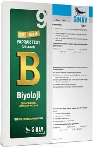 9. Sınıf Biyoloji Çek Kopar Yaprak Test (24 Adet)