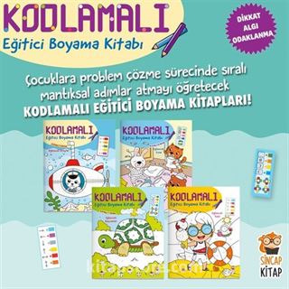 Kodlamalı Eğitici Boyama Kitapları 4-6 Yaş 1. ve 2. Seviye (4 Kitap)