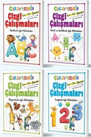 Çiz-Sil-Yapıştır Çıkartmalı Çizgi Çalışmaları Seti (4 Kitap Takım)