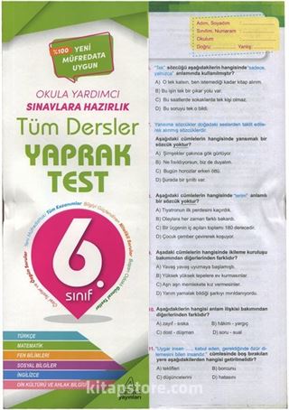 6. Sınıf Tüm Dersler Yaprak Test (2022-2023)