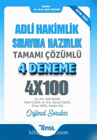 Adli Hakimlik Sınavına Hazırlık Tamamı Çözümlü 4 Deneme