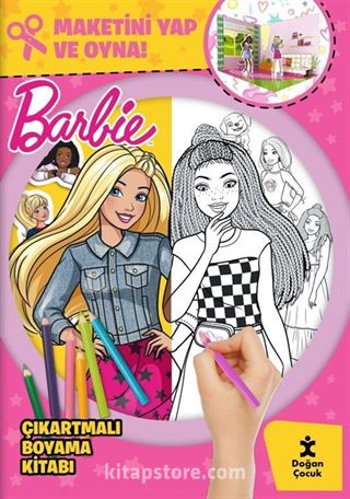 Barbie Çıkartmalı Boyama Kitabı Maketini Yap ve Oyna