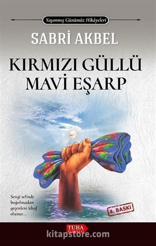 Kırmızı Güllü Mavi Eşarp